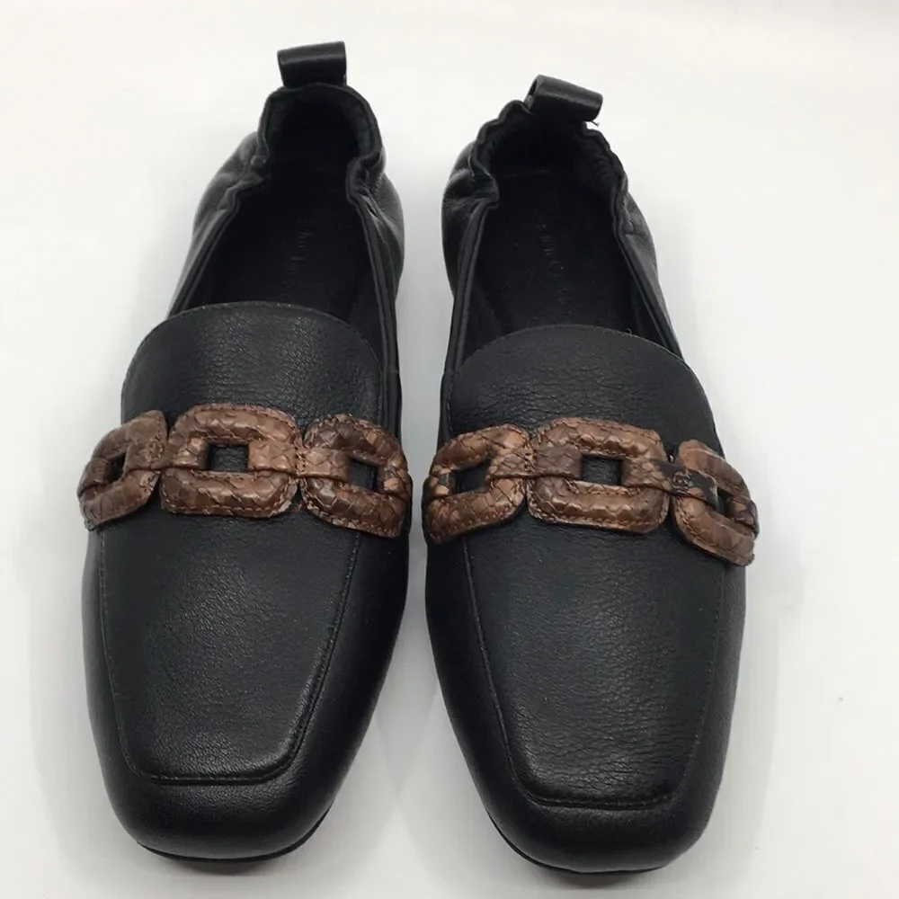 Sanctuary Blast Chain Leather Loafer Flats Sz 6 Black Pebble Brown Snakeskin